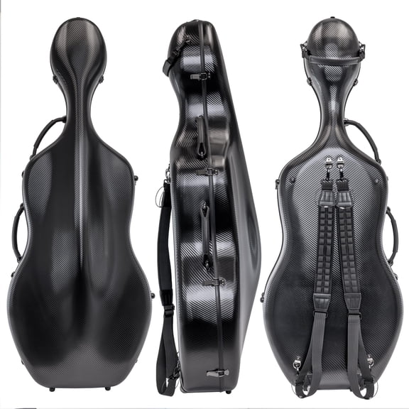 MI&VI CP-7006 Pure Poly Carbon Fiber Cello Case 4/4 Hard Shell 11lb (Full Size) with Wheels | Carry Straps | Rigid Protection | Tough Shell (Black)