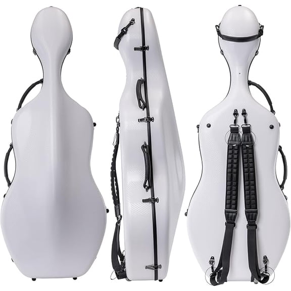 MI&VI CP-7006 Pure Poly Carbon Fiber Cello Case 4/4 Hard Shell 11lb (Full Size) with Wheels | Carry Straps | Rigid Protection | Tough Shell (White)