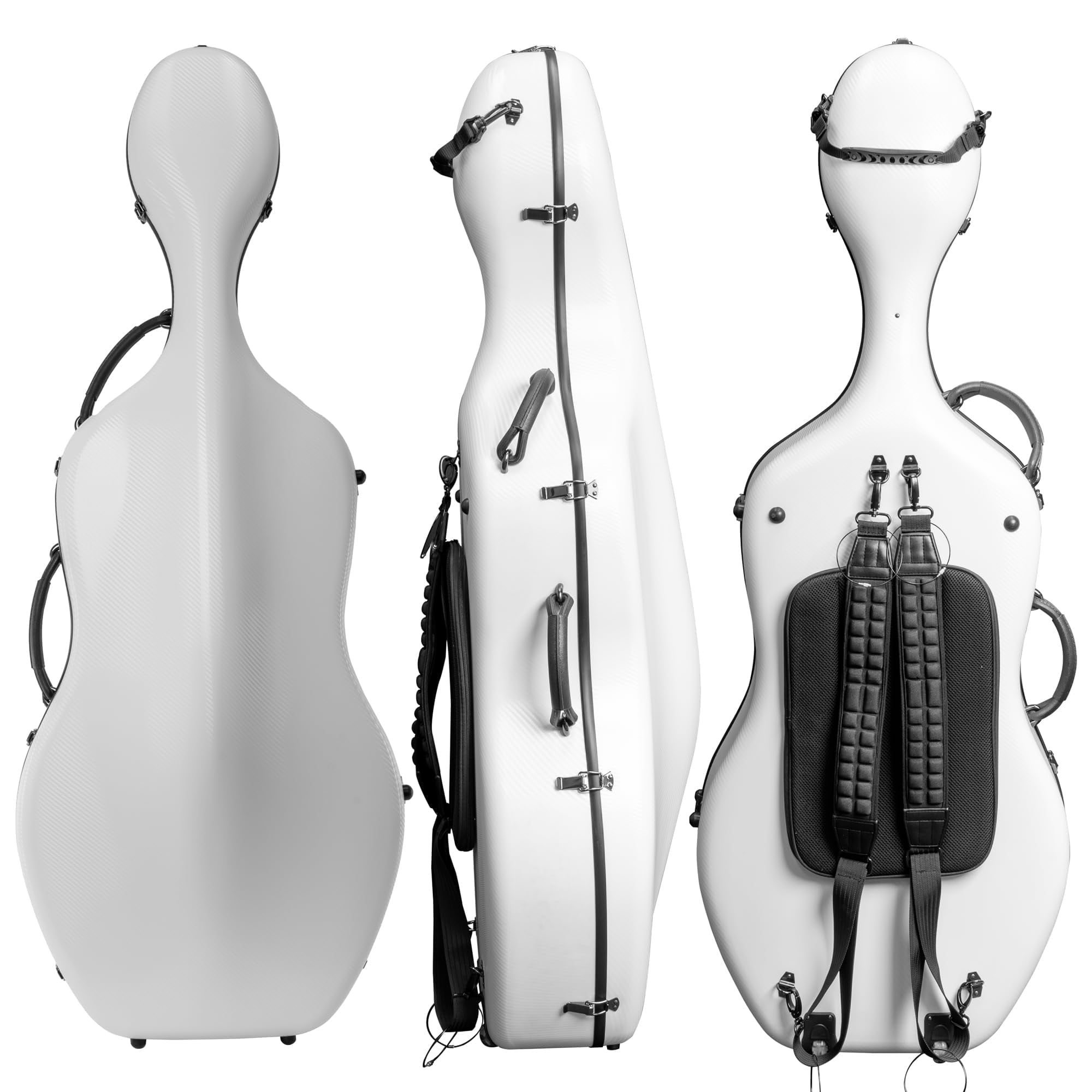 MI&VI CP-7006WB Pure Poly Carbon Fiber Cello Case 4/4 Hard Shell 11.5lb (Full Size) with Wheels | Carry Straps | Rigid Protection | Tough Shell (White + Bag)