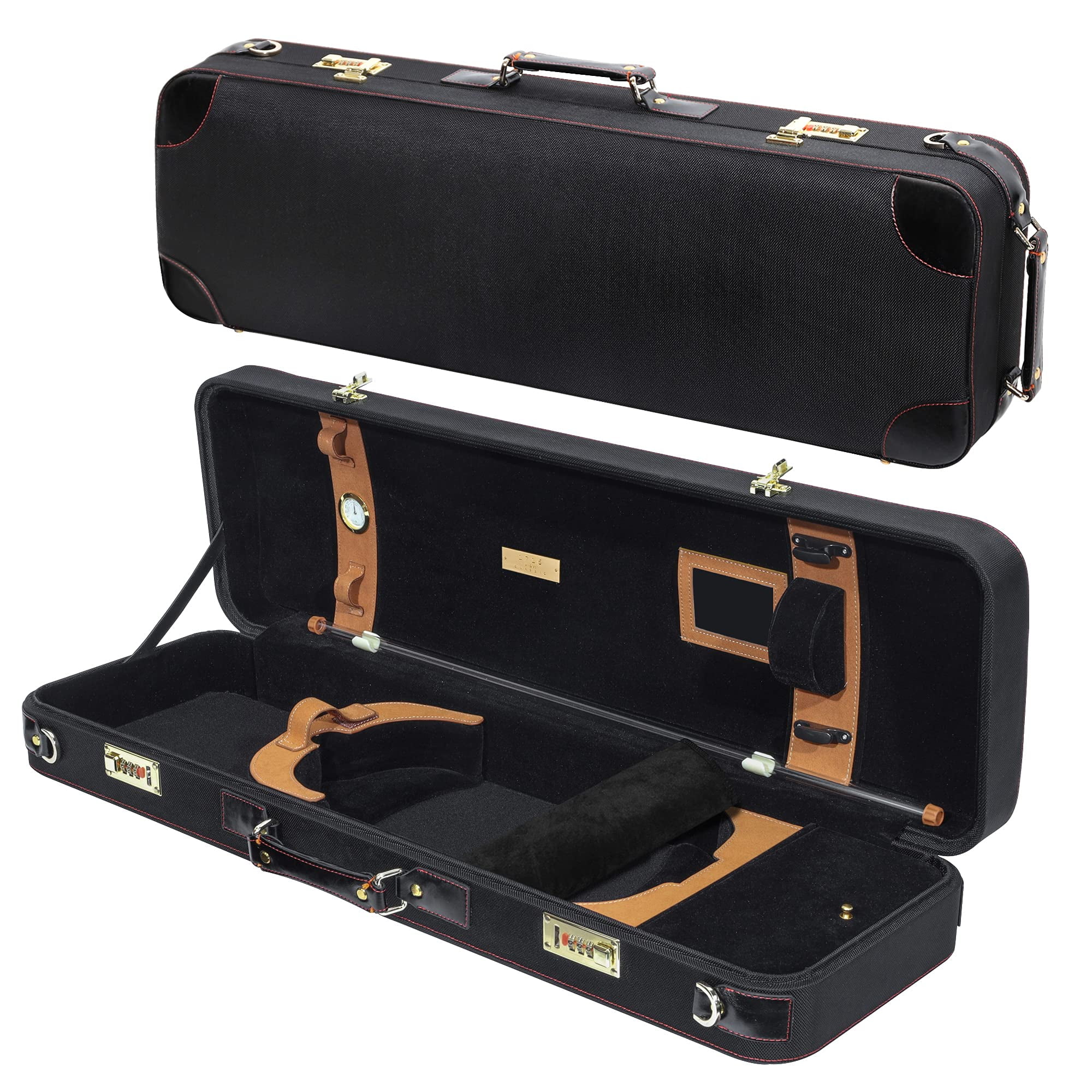 MI&VI Deluxe Hardwood Violin Travel Case 4/4 (Full Size) With Leather ...
