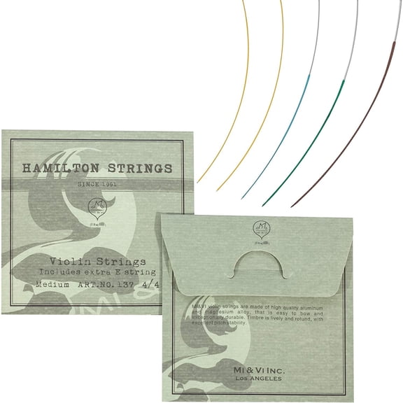 MI&VI Hamilton Violin Strings — 1/8 Scale Full Set (G-D-A-E) with Extra E-String | Germany Steel | Ball-End | Medium Gauge Tension - By MIVI Music