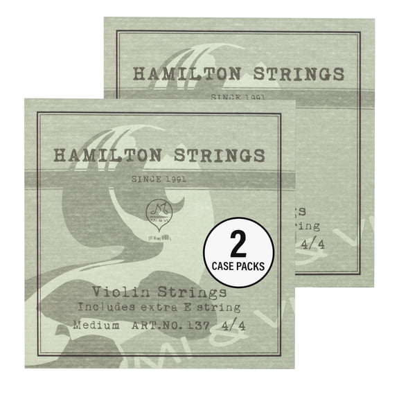 MI&VI Hamilton Violin Strings (2 Case Packs) — 1/2 & 2/4 Scale Full Set (G-D-A-E) with Extra E-String | Germany Steel | Ball-End | Medium Gauge Tension - By MIVI Music