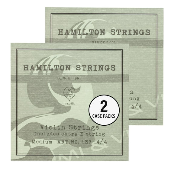 MI&VI Hamilton Violin Strings (2 Case Packs) — 1/8 Scale Full Set (G-D-A-E) with Extra E-String | Germany Steel | Ball-End | Medium Gauge Tension - By MIVI Music