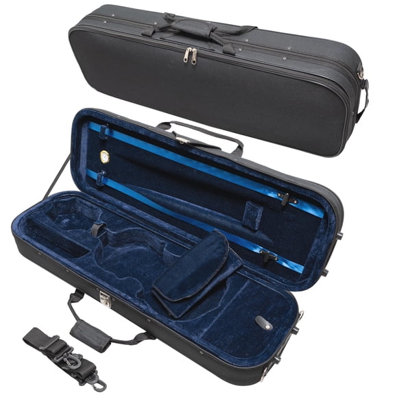 MI&VI NF-3001 Light Hard Violin Case (1/2 Size) with Adjustable Straps | Velvet Plush Cushion | High-Density Foam | Hygrometer | Sheet Pocket (Black)