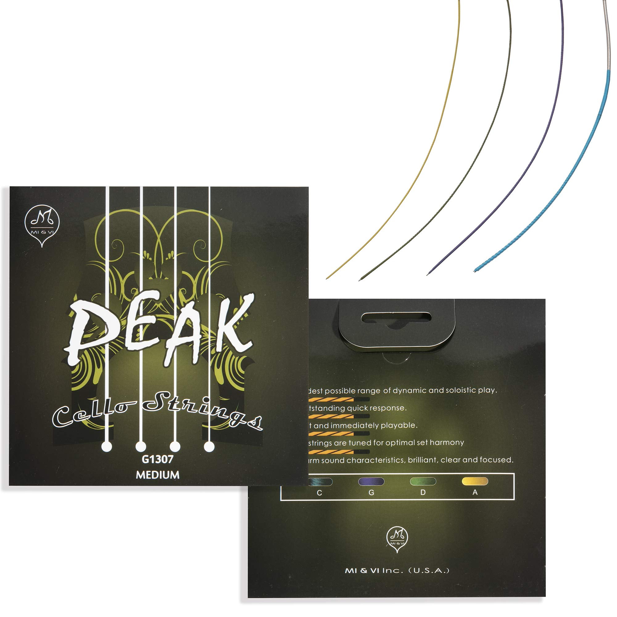 MI&VI PEAK Classic Cello Strings — 1/8 Scale Full Set (A-D-G-C) | Student Best Choice | German Steel Rope Core | Ball-Ends | Medium Gauge Tension - By MIVI Music