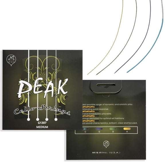 MI&VI PEAK Classic Cello Strings — 1/8 Scale Full Set (A-D-G-C) | Student Best Choice | German Steel Rope Core | Ball-Ends | Medium Gauge Tension - By MIVI Music