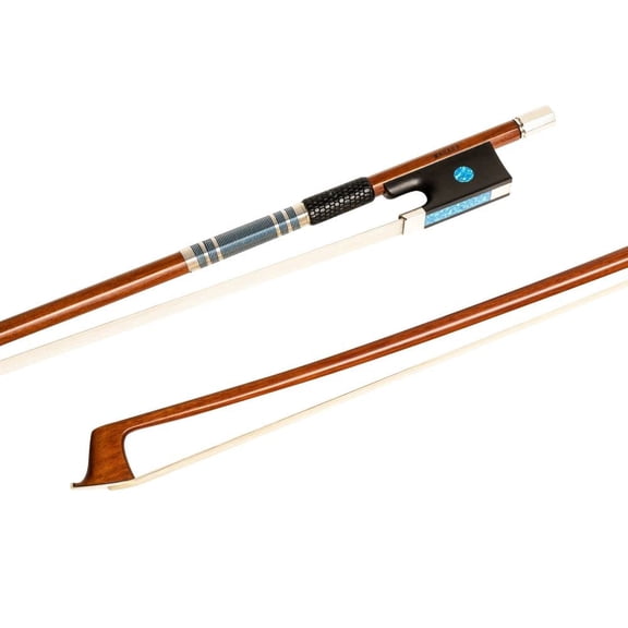 MI&VI Pernambuco Wood Violin Bow 4/4 (Full Size) with Silver Mount | Well Balanced | Perfect Weight | Vuillaume Guide - Blue