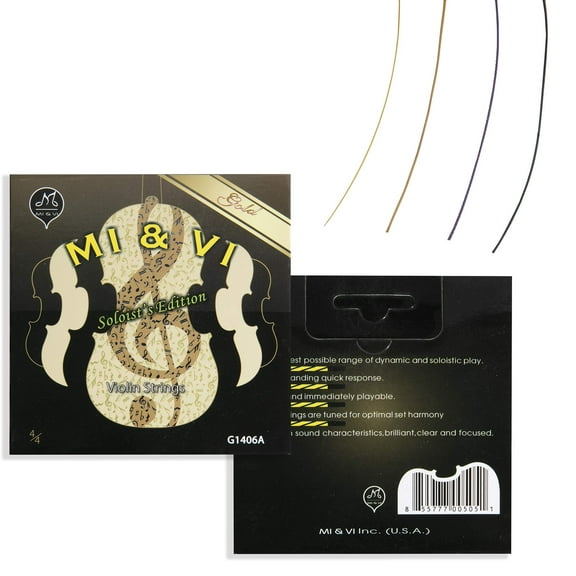 MI&VI SOLOIST’S Violin Strings — 4/4 Scale Full Set (G-D-A-E) with Golden E-String | Synthetic Core | Ball-End | Medium Gauge Tension - By MIVI Music