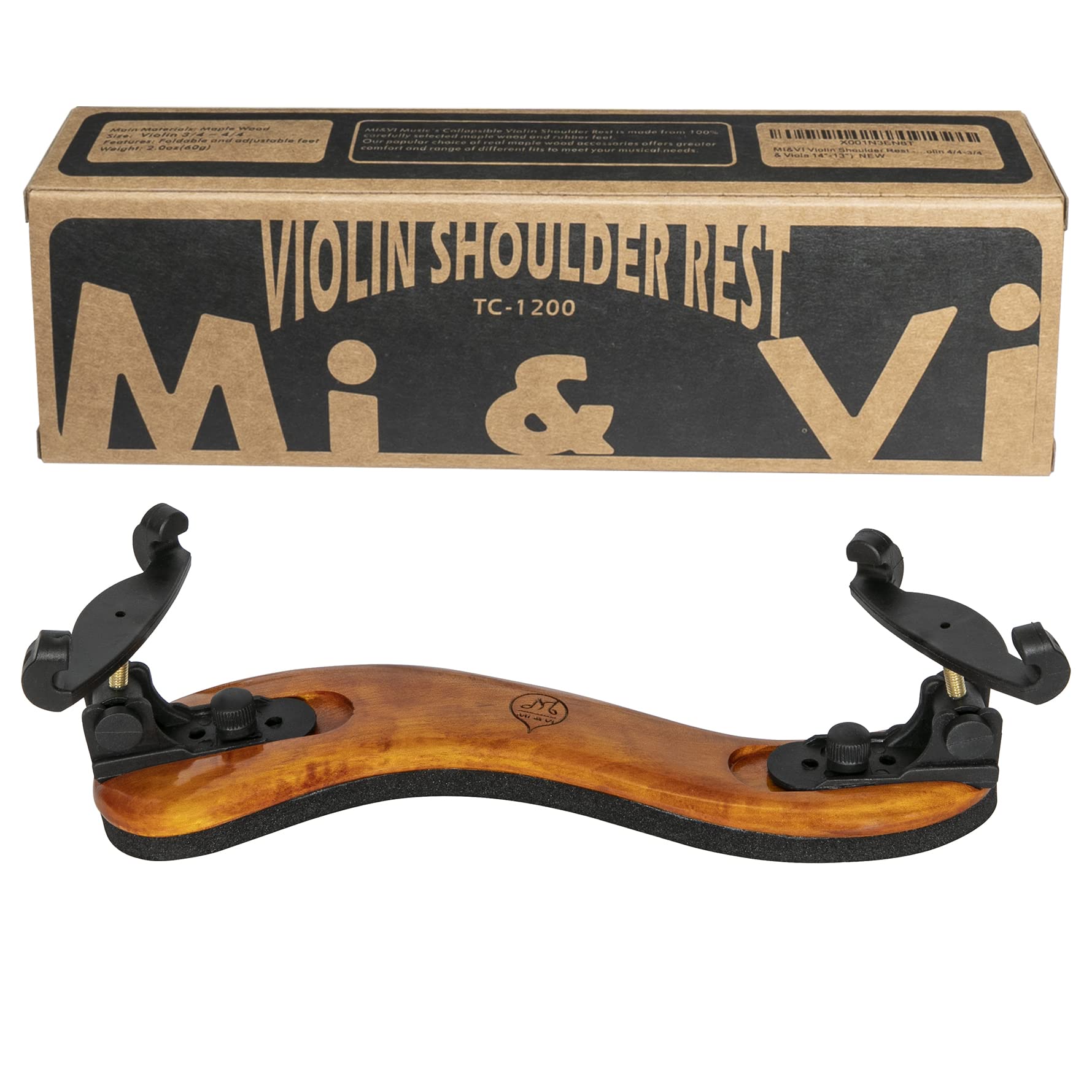 MI&VI Violin Shoulder Rest - Real Maple Wood | Collapsible | Adjustable | Height Adjustable Feet | Excellent Support Grip (Violin 4/4-3/4& Viola 14"-13")