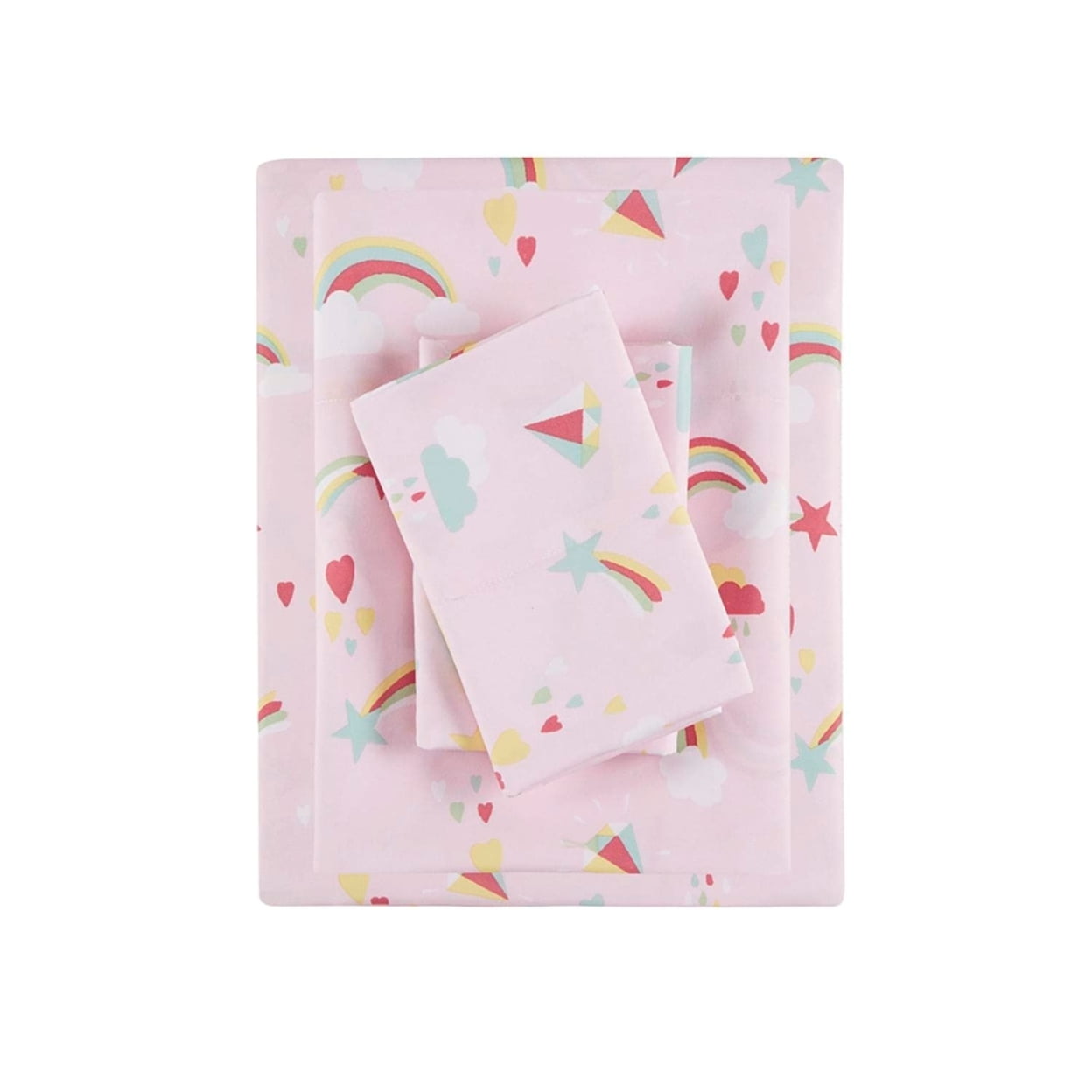 Twin Pink Rainbow Print Microfiber Sheet Set