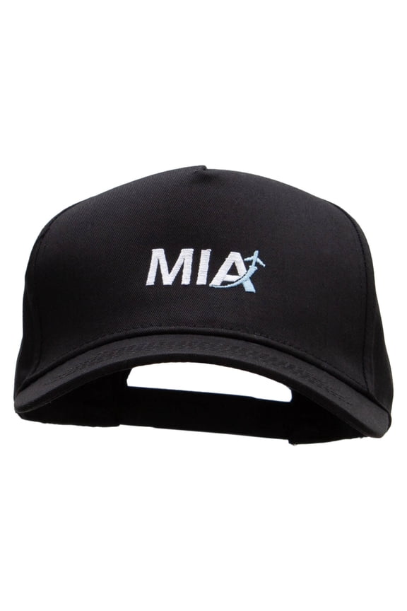 MIA Embroidered 5 Panel Cotton High Profile Flat Bill Unstructured Cap - Black OSFM