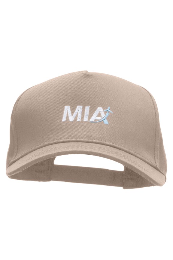 MIA Embroidered 5 Panel Cotton High Profile Flat Bill Unstructured Cap - Khaki OSFM