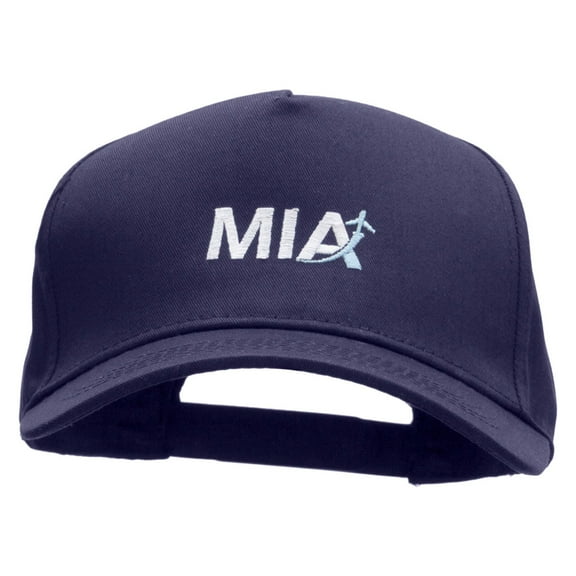 MIA Embroidered 5 Panel Cotton High Profile Flat Bill Unstructured Cap - Navy OSFM
