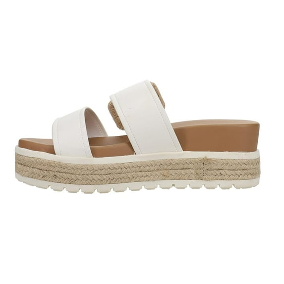 MIA Kenzy White Buckle Espadrille Platform Athletic Sandals Casual Mid Heel Sandals