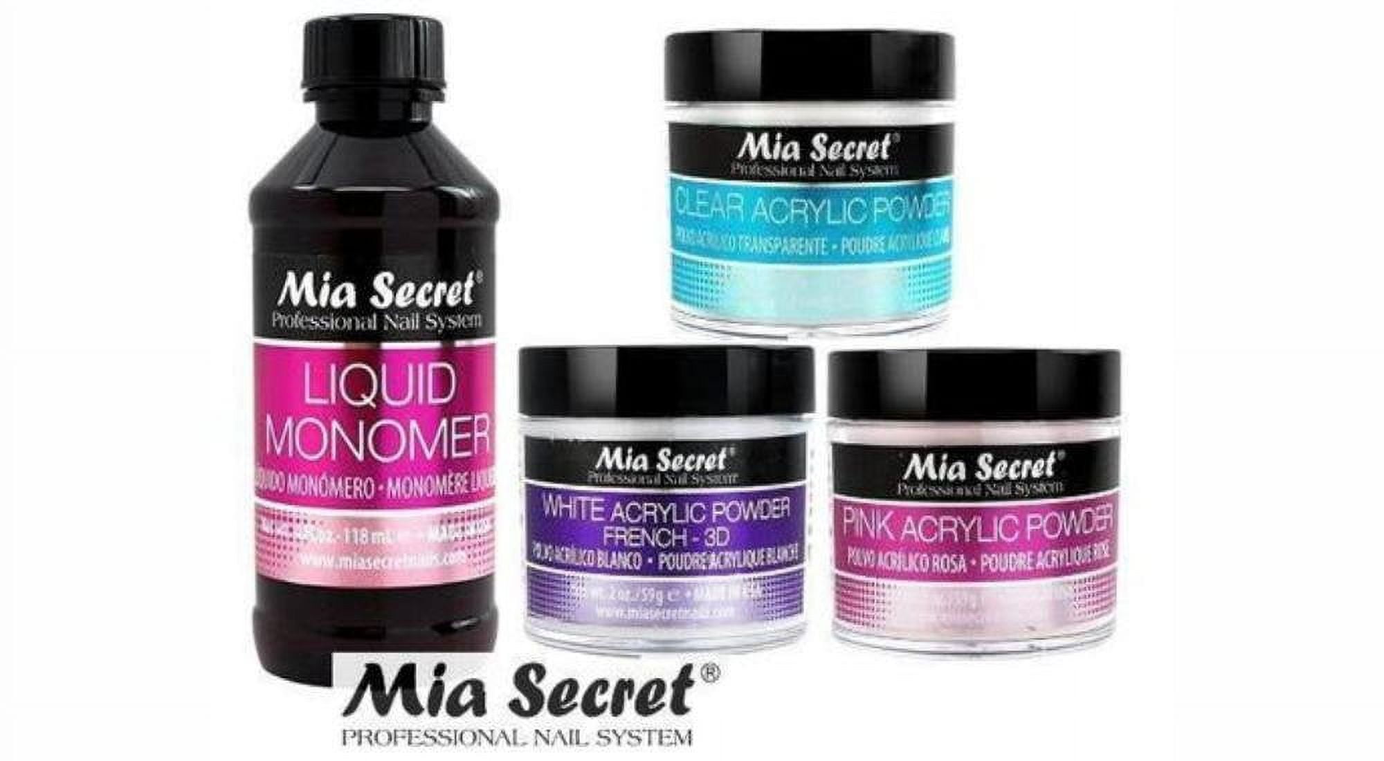 MIA SECRET 4 oz LIQUID MONOMER + Acrylic Powder 2 oz Pink , Clear & White