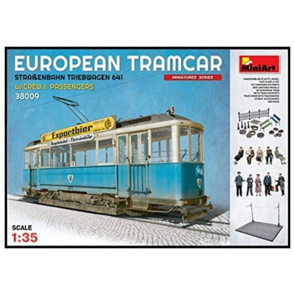 MIA38009 1:35 Miniart European TRAMCar with Crew & Passengers + Display Base [MODEL BUILDING KIT]