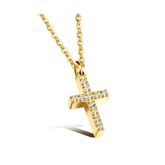 MIADEAL Cross Pendant Necklace in Gift Box, 1 CTTW Cubic Zirconia, Polished Stainless Steel