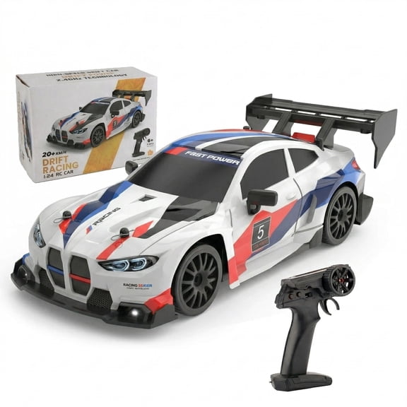 MIADEAL Fast Remote Control Drift Car, 1:24 Scale RC Model, Fun Mini Race Car, Interchangeable Wheels, White