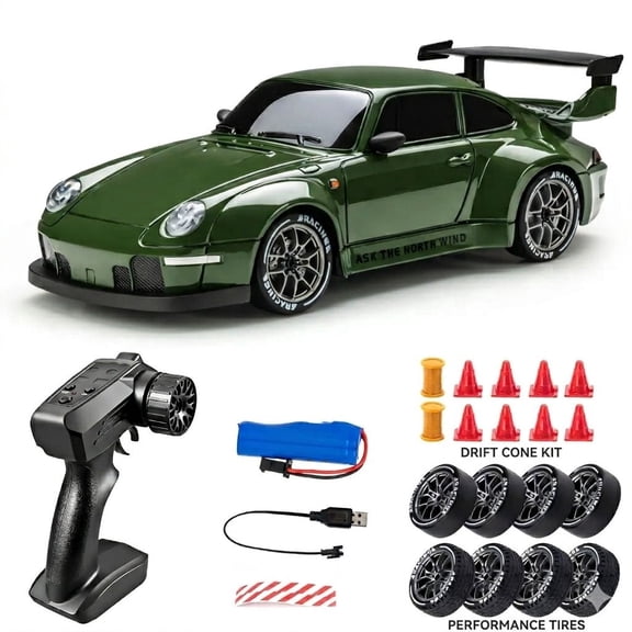 MIADEAL Fast Remote Control Drift Car, Mini Race Car, Interchangeable Wheels, 1:24 Scale RC Model, Green