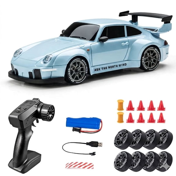 MIADEAL Fast Remote Control Drift Car, Mini Race Car, Interchangeable Wheels, 1:24 Scale RC Model, Light Blue