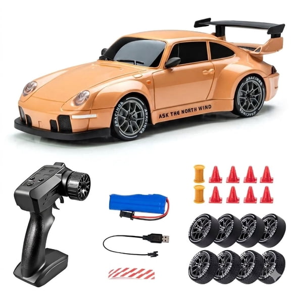MIADEAL Fast Remote Control Drift Car, Mini Race Car, Interchangeable Wheels, 1:24 Scale RC Model, Peach