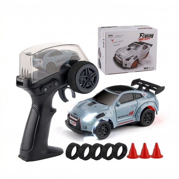 MIADEAL Mini RC Sports Car, 1:64 Scale Remote Control Model, Interchangeable Wheels, Blue