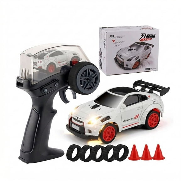 MIADEAL Mini RC Sports Car, 1:64 Scale Remote Control Model, Interchangeable Wheels, White