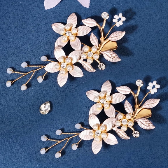 MIALLO 2 Pcs Boho Hair Clips for Weddings, Gatherings & Parties, Gold Floral Hair Barrette with Pearls, Rustic Bridal Headpiece