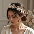 thumbnail image 1 of MIALLO Elegant White Polymer Clay Flower Headband With Gold Metal Leaf, Boho Bridal Hair Hoop for Wedding and Daily Look, 1 of 9