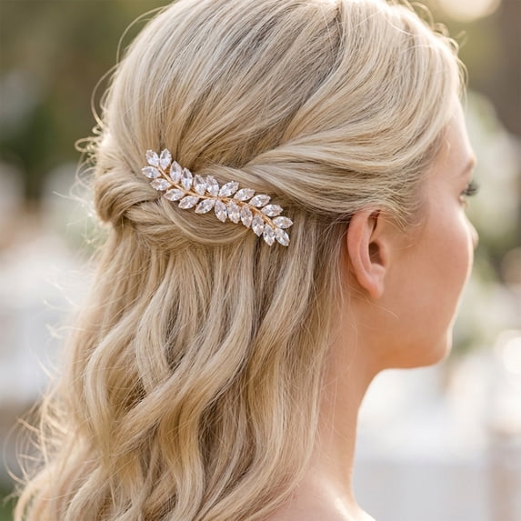 MIALLO Luxury Marquise Cubic Zirconia Hair Barrette, Sparkly Crystal Leaf Hair Clip for Wedding, Party, Daily Wear, Perfect Gift for Women