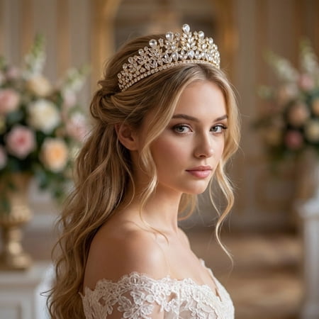 MIALLO Vintage Gold Bridal Tiara, Sparkling Rhinestone Princess Crown for Wedding Prom Pageant and Birthday Party