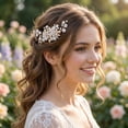 thumbnail image 1 of MIALLO White Polymer Clay Flower Hair Clip, Golden Metal Leaf Headpiece with Rhinestone Accents, Delicate Hairpiece for Women Girls Brides, 1 of 8