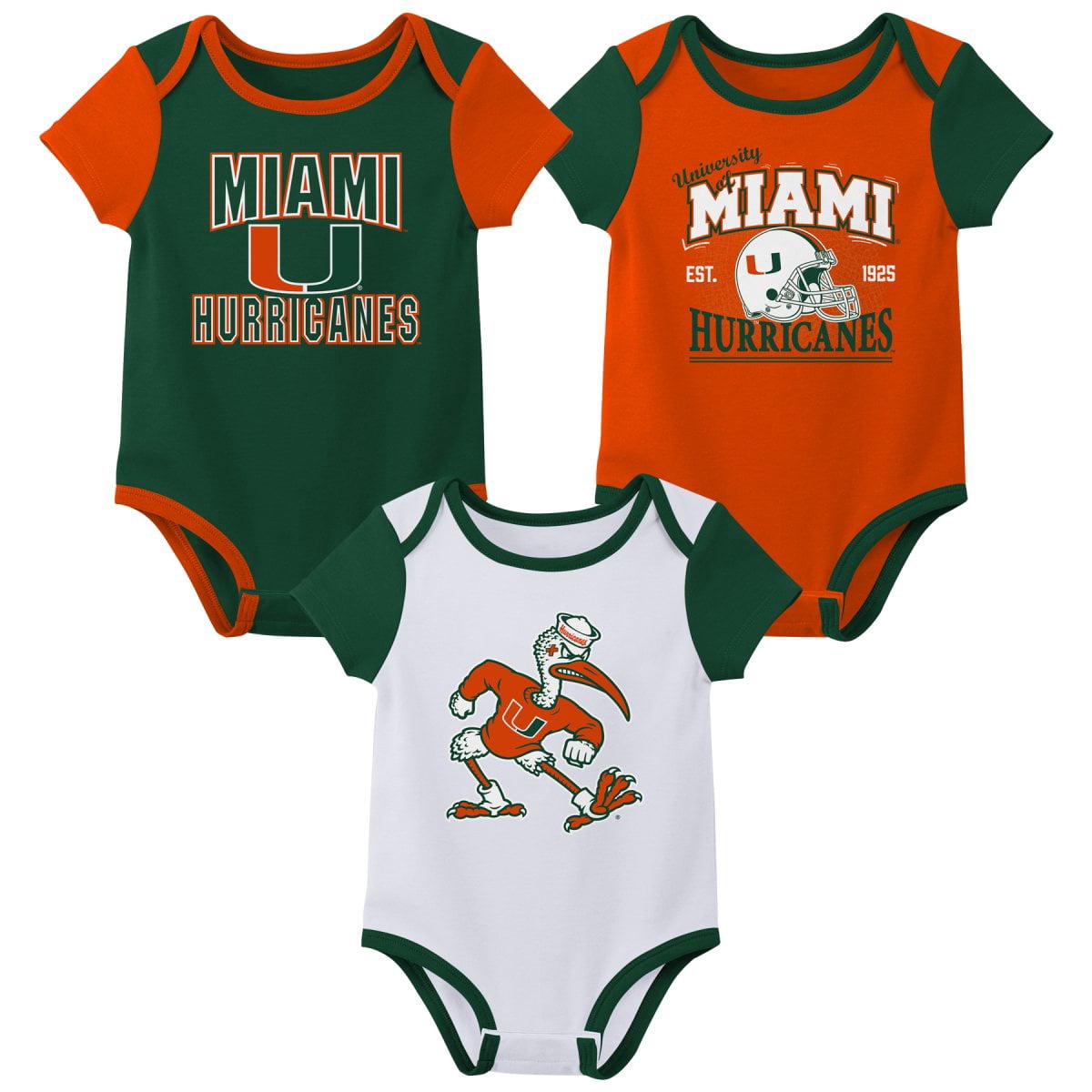 NCAA Miami Hurricanes Infant & Toddler Onesies, 3-Pack