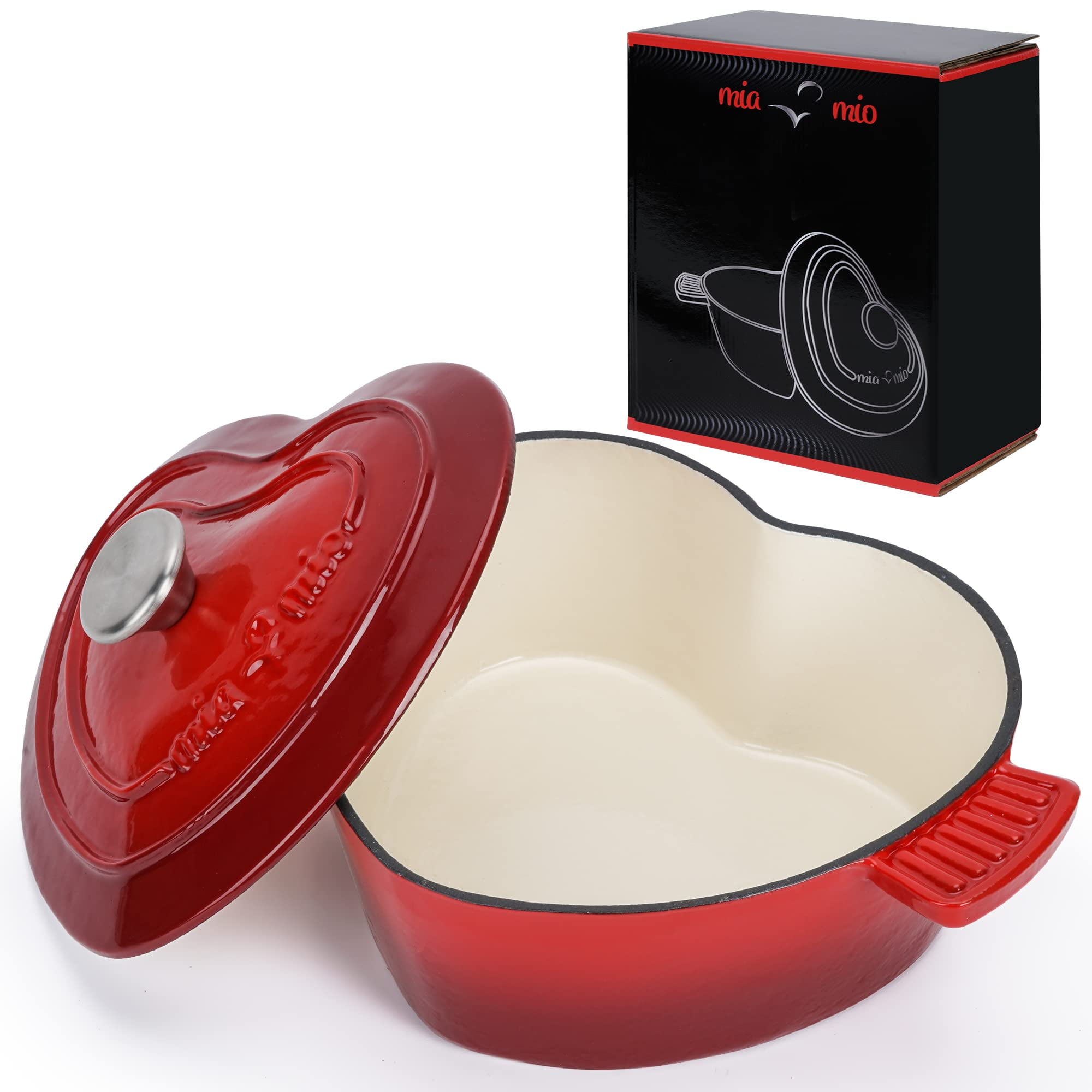 Heart-Shaped Red Enameled Cast Iron Dutch Oven, 3.2 Quart
