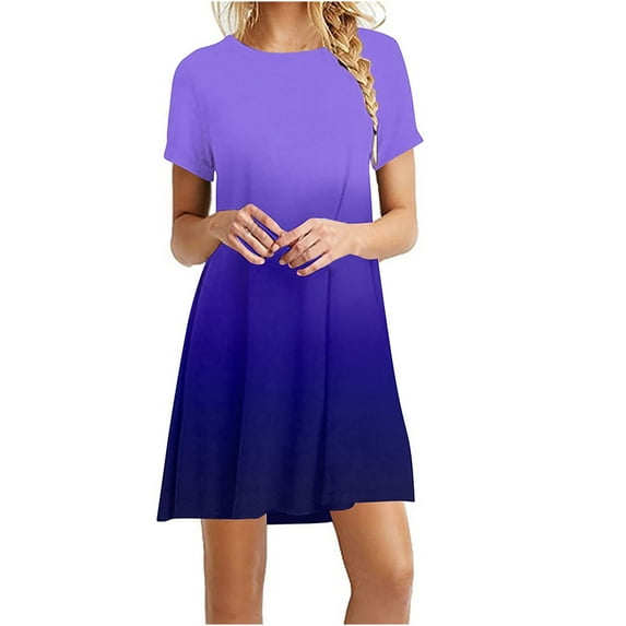 MIANHT Dresses for Women 2023 Wedding Guest Ombre Tie Dye Tunic Swing Midi Sundress Short Sleeve Round Neck Beach Dress