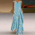 thumbnail image 1 of Usmixi Formal Dresses for Women Loose Hem Swing Pocket Tunic Tshirt Tank Long Dress V-Neck Sleeveless Floral Print Summer Maxi Dresses Blue XL, 1 of 5