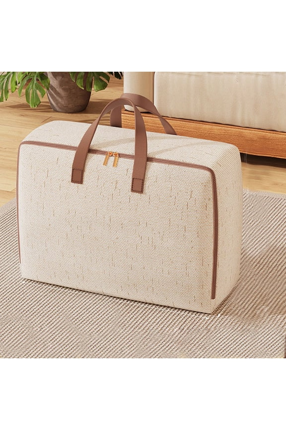 Heavy Duty Storage Bag with Reinforced Handles Extra Large Cotton Tote for Clothes Moving Travel Space Saving Beige L Sizes 1PCS