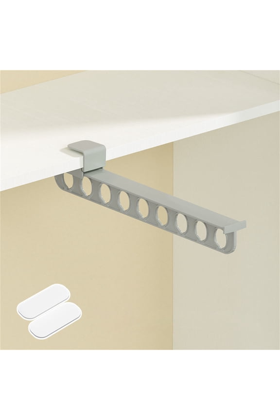 Household Pull Out Slide Rail Pants Rack Telescopic Bracket with Adhesive Space Saving No Drilling for Wardrobe Storage Gray 1 PCS
