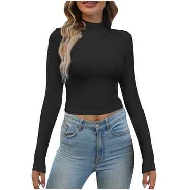 MIANHT Long Sleeve Basics for Women Solid Round Neck Slim Fitted Stretch Ribbed Long Sleeve Casual Tops Women Basic Tops