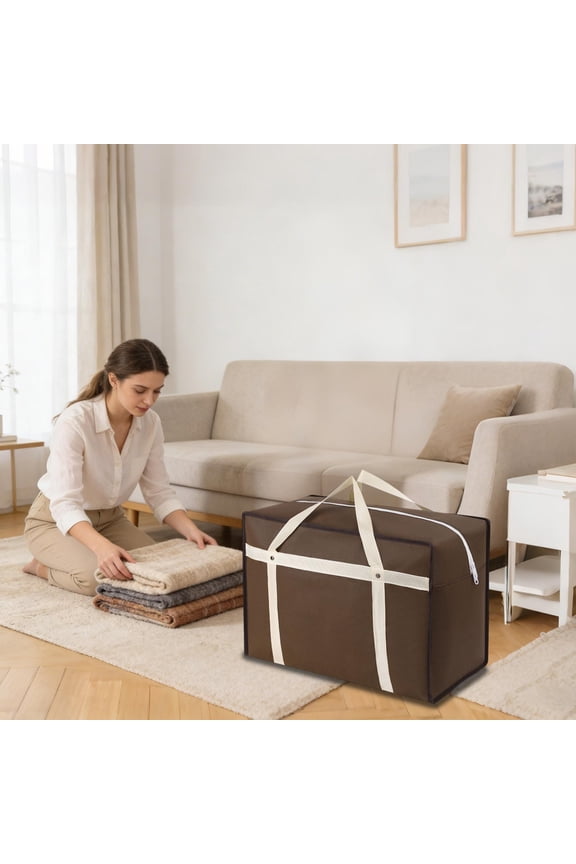 Rivets-Reinforced Luggage Storage Bag Quilt Storage Bag Moving Packing Bag Large Capacity,29.53*10.63*19.69 in Brown,1 Bag