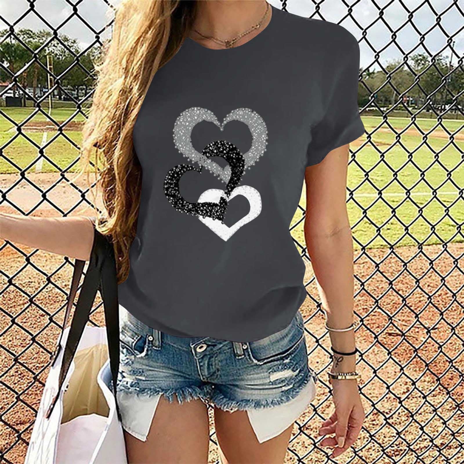 Heart Round Neck Short Sleeve T-Shirt