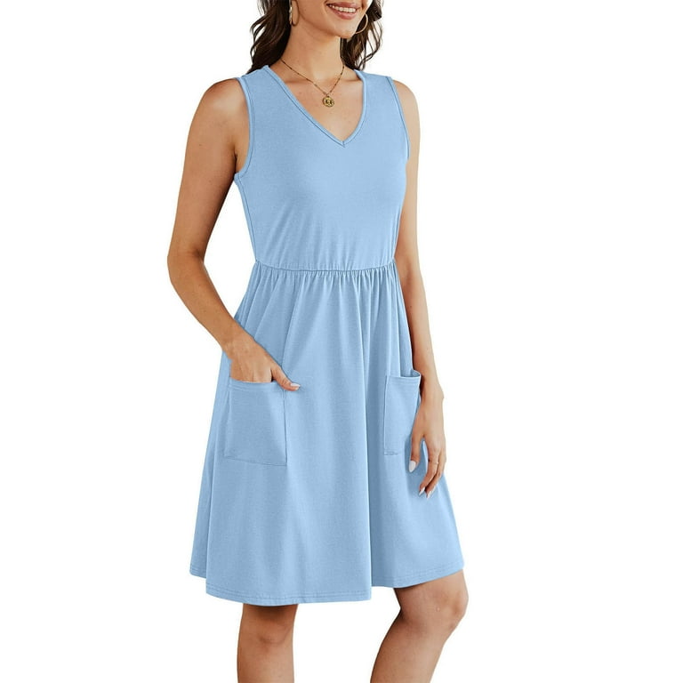 MIANHT Women's Casual Dresses Travel Solid Color Drop Shoulder Mid
