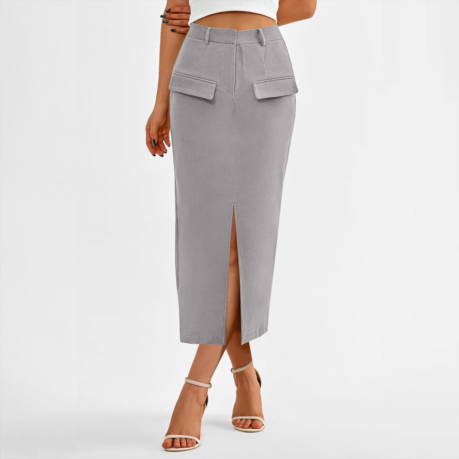 【PORTERNA】Wellness Check Mid Length Skirt MIANHT Womens Midi Skirt, Women's Office Casual Pocket Slit