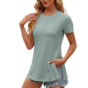 MIANHT Womens Shirts Short Sleeve Solid Color Round Neck T-Shirts Spring Summer Loose and Comfortable Tops