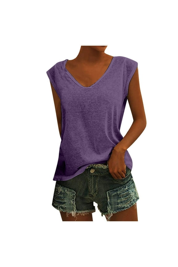 Womens Summer Cap Sleeve Tops Summer Basic Casual Loose Fitted Tshirts Shirts V-neck Ladies Tops And Blouses