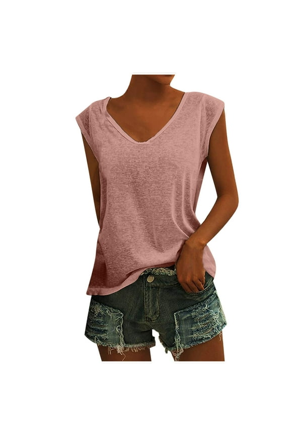 Womens Summer Cap Sleeve Tops Summer Basic Casual Loose Fitted Tshirts Shirts V-neck 閳ュ┌adies Tops And Blouses