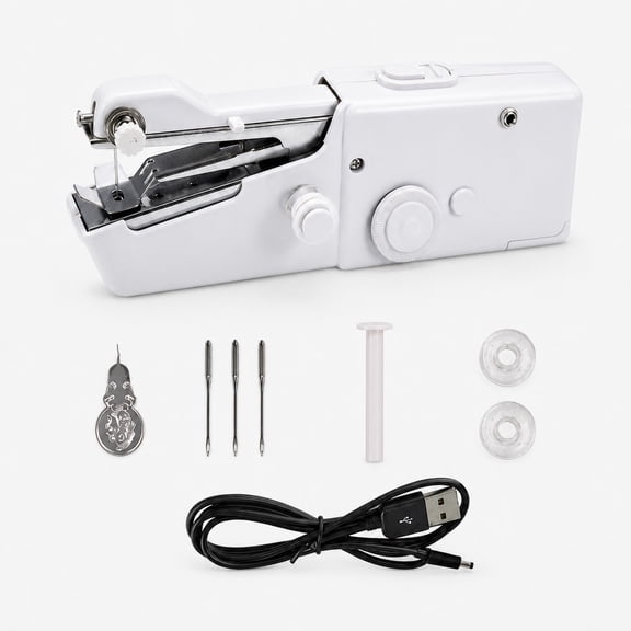 MIAOBLOSSOM Handheld Sewing Machine, 8.26 Inch Portable Electric Stitcher, Mini Sewing Tool for Clothes Repair, with Accessories, White