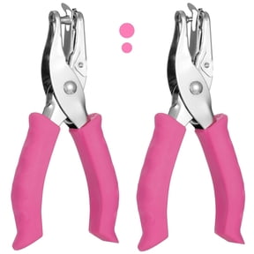 MIAOBLOSSOM Single Circle Hole Punch Hand Tool, Soft Anti-Slip Rubber Grip Metal Puncher, Labor Saving DIY Scrapbook Paper Craft Perforator, Silver Metal Pink Rubber 2 Packs
