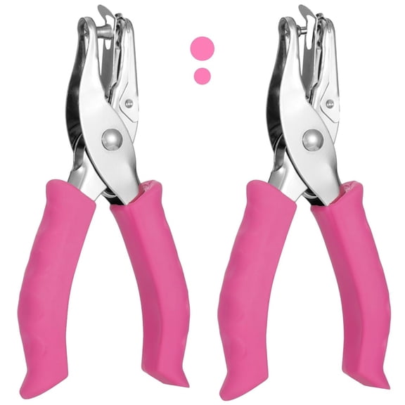MIAOBLOSSOM Single Circle Hole Punch Hand Tool, Soft Anti-Slip Rubber Grip Metal Puncher, Labor Saving DIY Scrapbook Paper Craft Perforator, Silver Metal Pink Rubber 2 Packs