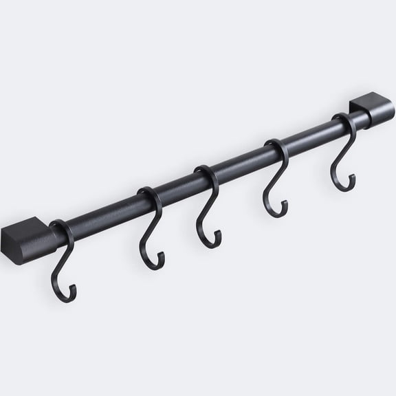 MIAOHUI Kitchen Rail with Hooks, Pan and Pot Hangers for Kitchen Wall Mount, Kitchen Utensil Rack with Removable S Hook, Aluminum (17.3inch_Black_5Hooks) A101